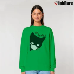 Women’s Ew People Black Cat Mask Quarantine Relaxed Sweatshirt in irish green | Soft, Laid-Back Vibe