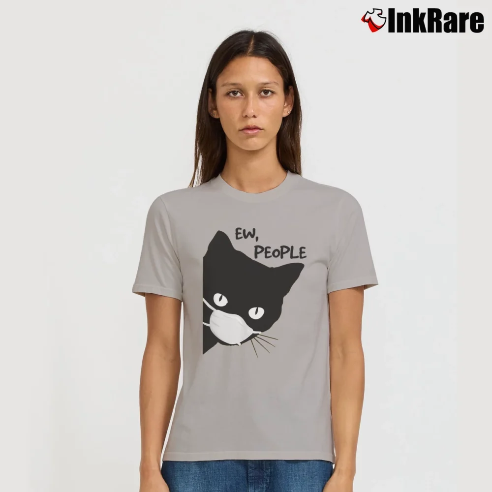 Women’s Ew People Black Cat Mask Quarantine Signature T-Shirt in sport grey | Soft, Flattering Fit
