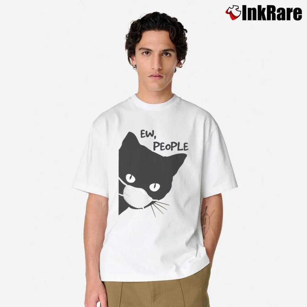 Men’s Ew People Black Cat Mask Quarantine Classic T-Shirt in white | Soft, Breathable Everyday Wear