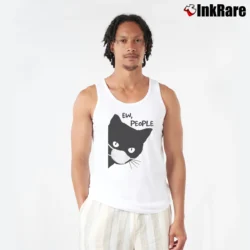 Men’s Ew People Black Cat Mask Quarantine Tank Top in white | Breathable, Active-Friendly Design