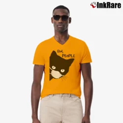 Men’s Ew People Black Cat Mask Quarantine V-Neck Tee in orange | Sharp, Breathable, Everyday Staple