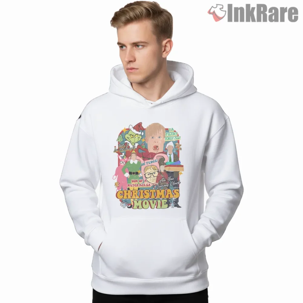 Ew People Christmas Movie Mashup Grinch Shirt on white hoodie for men graphic tee