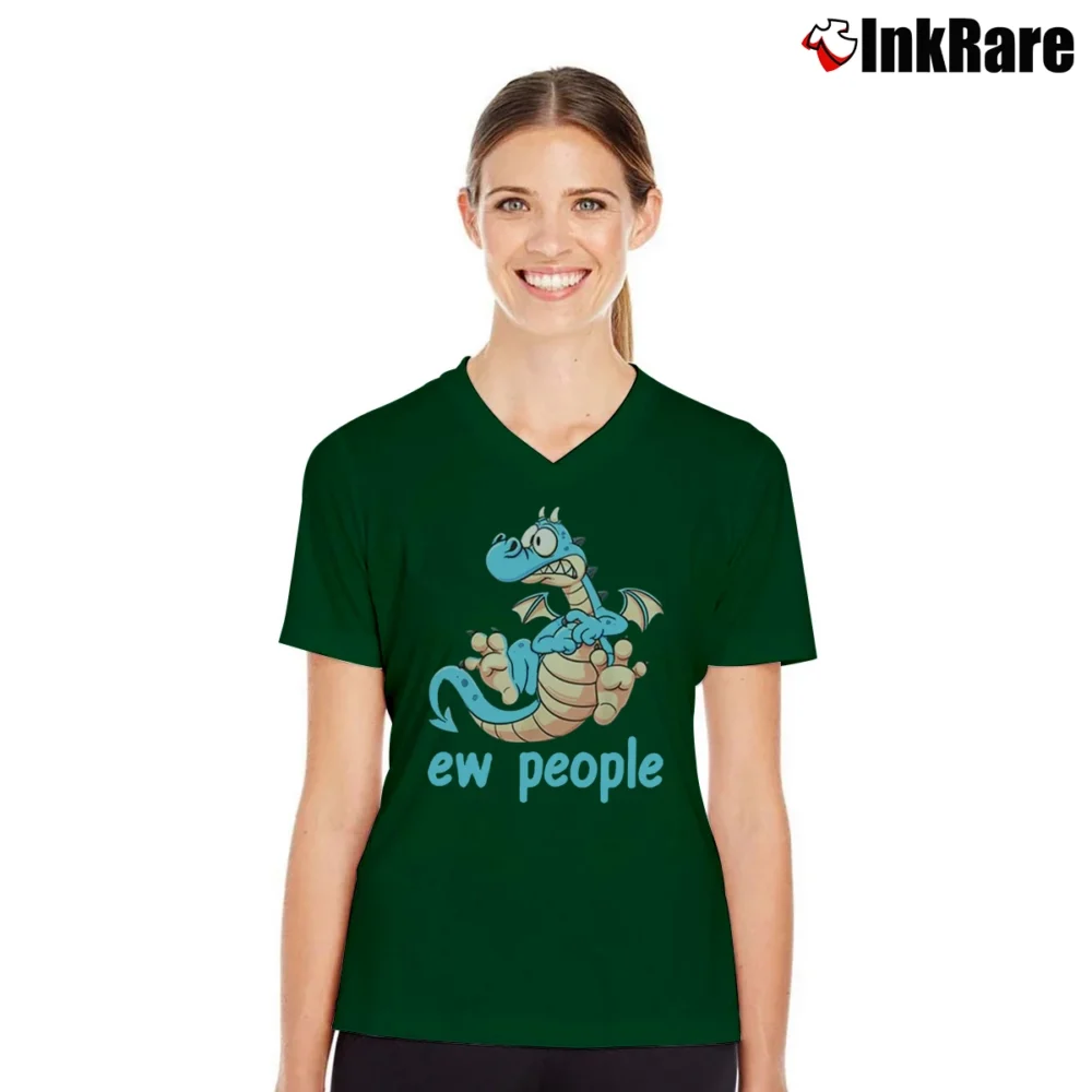 Women’s Ew People Dragon Lover Funny Gift V-Neck Tee in forest green | Chic Neckline, Soft Texture