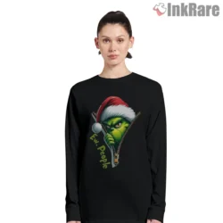 Ew People Zipper Pocket Grinch Christmas Shirt on black long sleeve shirt for women graphic tee