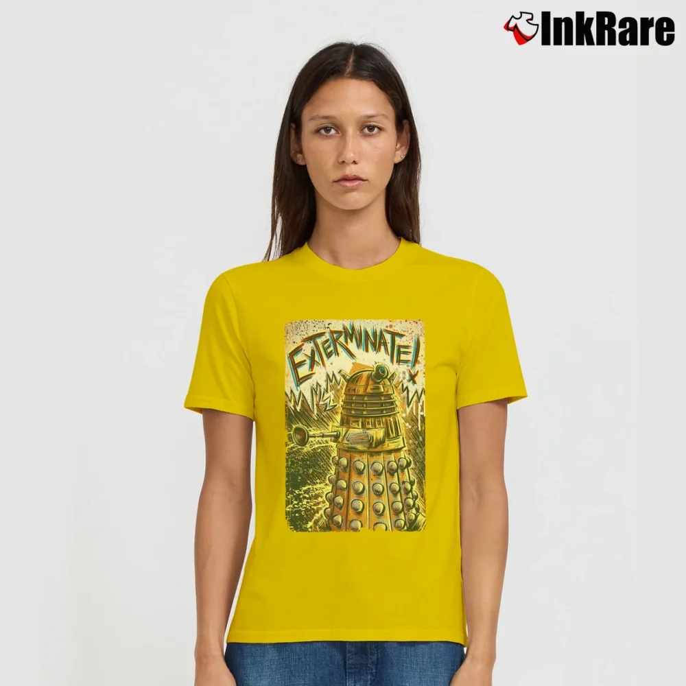 Women’s Exterminate Dalek Dr Who T-Shirt in yellow | Soft, Flattering Fit