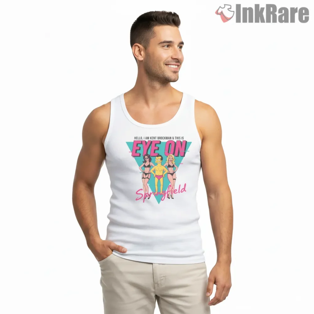 Eye On Springfield Retro Tv News Show Parody Shirt on white tank top for men graphic tee