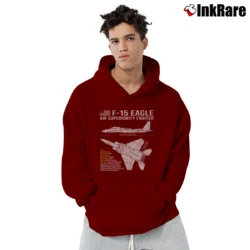 Men’s f15 eagle blueprint for Aviation and Fighter Jet Fans Pullover Hoodie in maroon | Cozy, Durable, Modern Fit