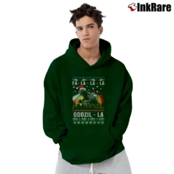 Men’s Fa La La La Godzilla Funny Ugly Christmas Pullover Hoodie in forest green | Cozy, Durable, Modern Fit