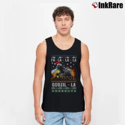 Men’s Fa La La La Godzilla Funny Ugly Christmas Tank Top in black | Breathable, Active-Friendly Design