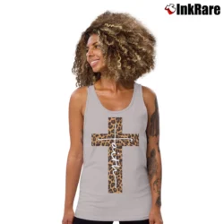 Women’s Faith Cross Leopard Christian Tank Top in sport grey | Lightweight, Movement-Friendly