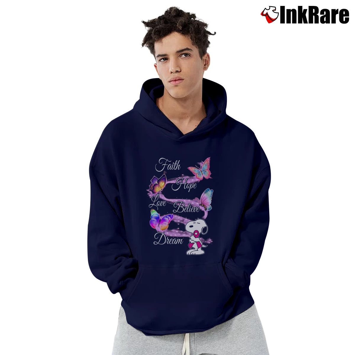 Faith Hope Love Believe Dream Snoopy Butterfly Men’s Pullover Hoodie in navy – Ultimate Warmth Men’s Faith Hope Love Believe Dream Snoopy Butterfly Pullover Hoodie in navy | Cozy, Durable, Modern Fit