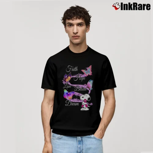 Faith Hope Love Believe Dream Snoopy Butterfly Men’s Classic Tee in black – Premium Comfort Men’s Faith Hope Love Believe Dream Snoopy Butterfly Classic T-Shirt in black | Soft, Breathable Everyday Wear