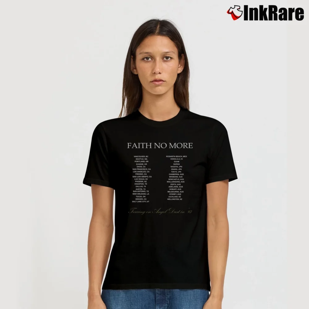 Women’s Faith No More Angel Dust 1993 Heavy Metal Signature T-Shirt in black | Soft, Flattering Fit