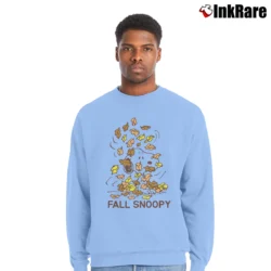 Men’s Fall Snoopy Autumn Leaves Crewneck Sweatshirt in light blue | Cozy Fabric, Clean Style