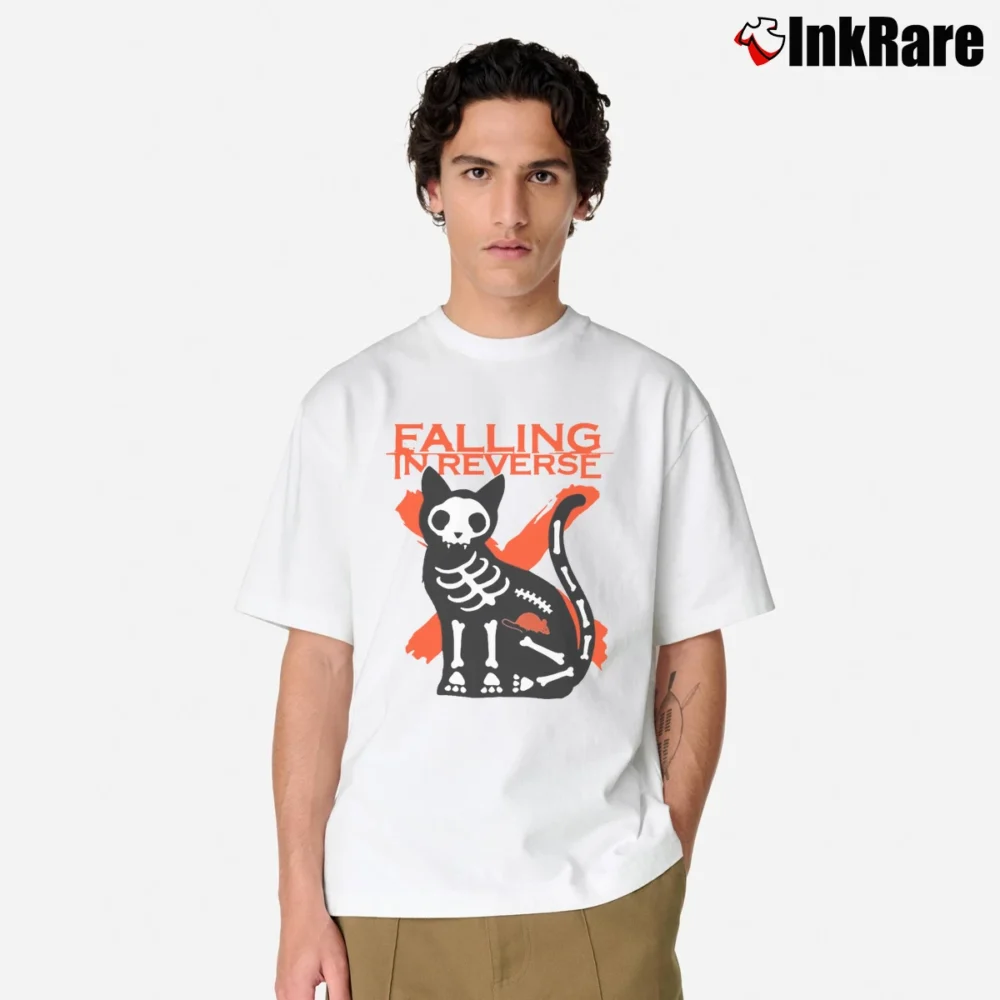 Men’s Falling In Reverse Skeleton Cat Classic T-Shirt in white | Soft, Breathable Everyday Wear