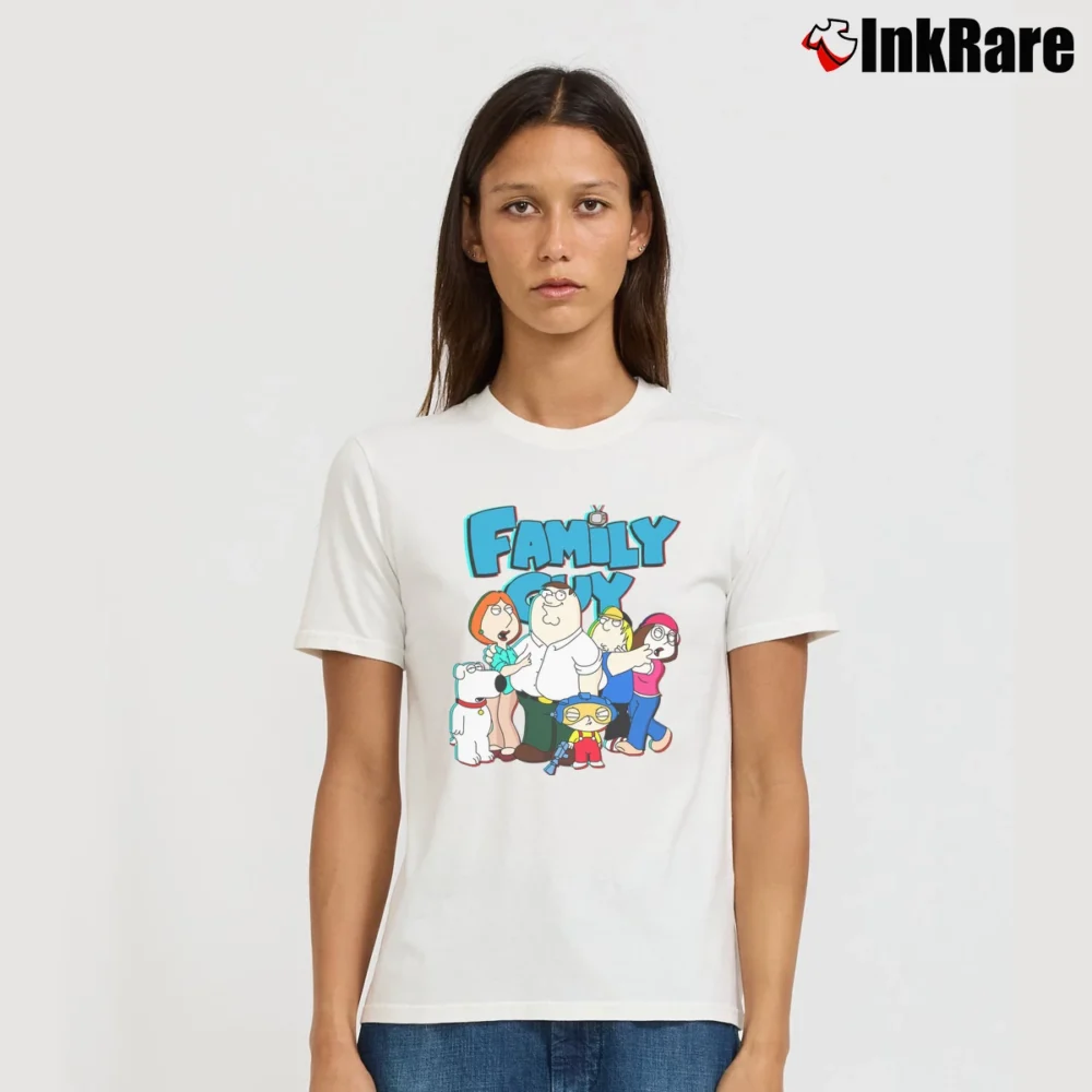 Women’s Family Guy Family Fight Cartoon Signature T-Shirt in white | Soft, Flattering Fit