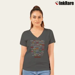 Women’s Famous Headbangers Metal Rock Fan V-Neck Tee in charcoal | Chic Neckline, Soft Texture