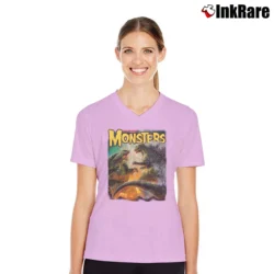 Women’s Famous Monsters Godzilla Vs Gamera Battle V-Neck Tee in light pink | Chic Neckline, Soft Texture