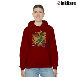 Women’s Fanatic 90s Power Rangers Green Ranger Tommy Oliver Mighty Morphin Gundam Mashup Cozy Hoodie in maroon | Warm, Structured, Stylish