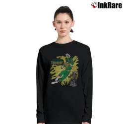 Women’s Fanatic 90s Power Rangers Green Ranger Tommy Oliver Mighty Morphin Gundam Mashup Long-Sleeve Top in black | Sleek, Versatile, All-Season