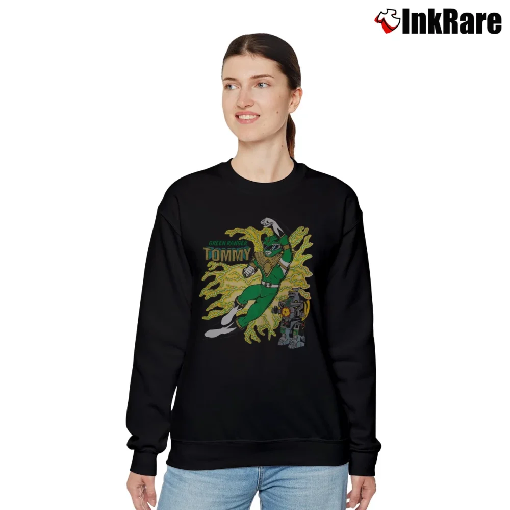 Women’s Fanatic 90s Power Rangers Green Ranger Tommy Oliver Mighty Morphin Gundam Mashup Relaxed Sweatshirt in black | Soft, Laid-Back Vibe