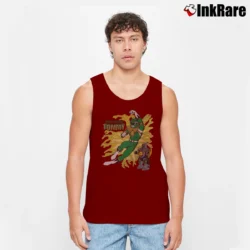 Men’s Fanatic 90s Power Rangers Green Ranger Tommy Oliver Mighty Morphin Gundam Mashup Tank Top in maroon | Breathable, Active-Friendly Design