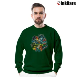 Men’s Fanatic Giant Pokemon Oversized Character Crewneck Sweatshirt in forest green | Cozy Fabric, Clean Style