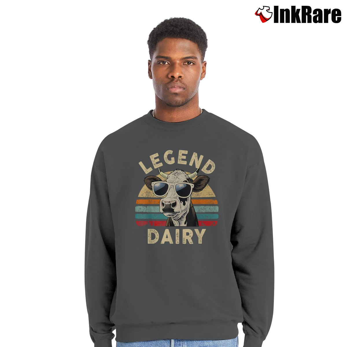 Men’s Farmer Cow Legend Dairy Crewneck Sweatshirt in charcoal | Cozy Fabric, Clean Style