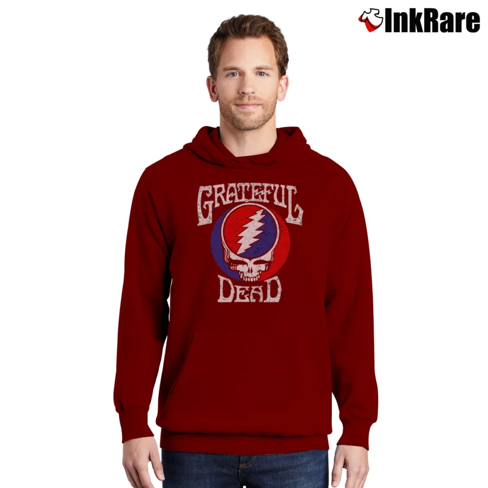 Men’s Fashion Grateful Dead Gray Graphic Pullover Hoodie in maroon | Cozy, Durable, Modern Fit
