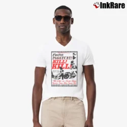 Men’s Faster Pussycat Kill Kill V-Neck Tee in white | Sharp, Breathable, Everyday Staple