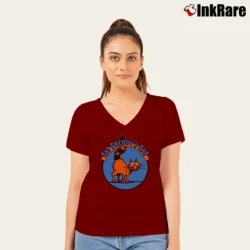 Women’s Fat Freddy's Cat Graphic Comic V-Neck Tee in maroon | Chic Neckline, Soft Texture