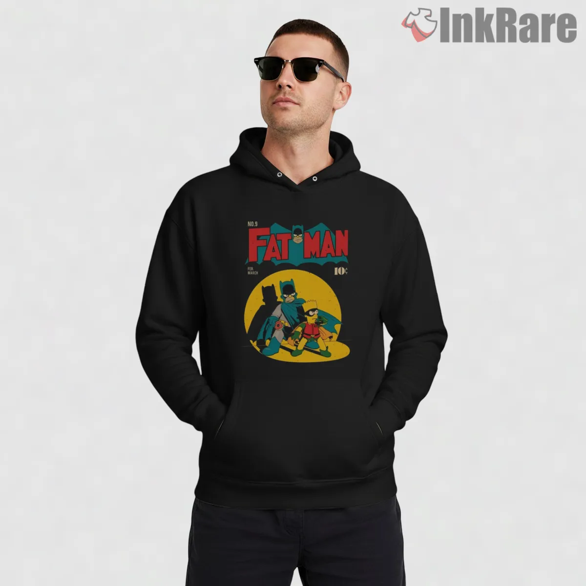 Fat Man Batman Comic Cover Simpsons Parody Shirt on black hoodie for men graphic tee