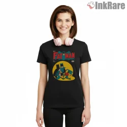 Fat Man Batman Comic Cover Simpsons Parody Shirt on black short sleeve shirt for women graphic tee