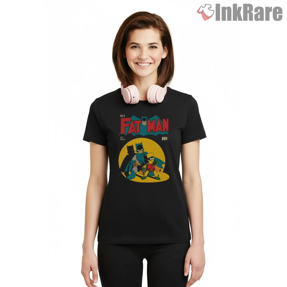 Fat Man Batman Comic Cover Simpsons Parody Short Sleeve Black Fat Man Batman Comic Cover Simpsons Parody Shirt on black short sleeve shirt for women graphic tee