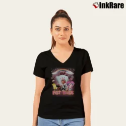 Women’s Fat Nick Graphic V-Neck Tee in black | Chic Neckline, Soft Texture