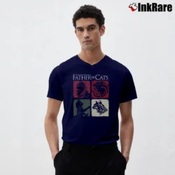 Men’s Father of Cats for Cat Lovers Perfect Gift for Cat Dads V-Neck Tee in navy | Sharp, Breathable, Everyday Staple