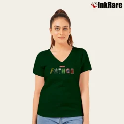 Women’s Fathor Avengers Marvel Thor Superhero Dad V-Neck Tee in forest green | Chic Neckline, Soft Texture