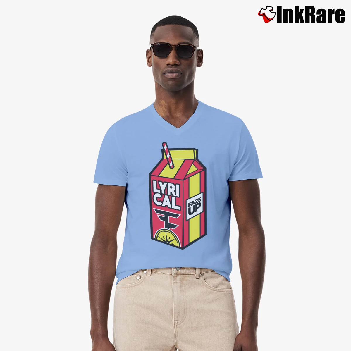 Men’s Faze Lyrical Lemonade V-Neck Tee in light blue | Sharp, Breathable, Everyday Staple