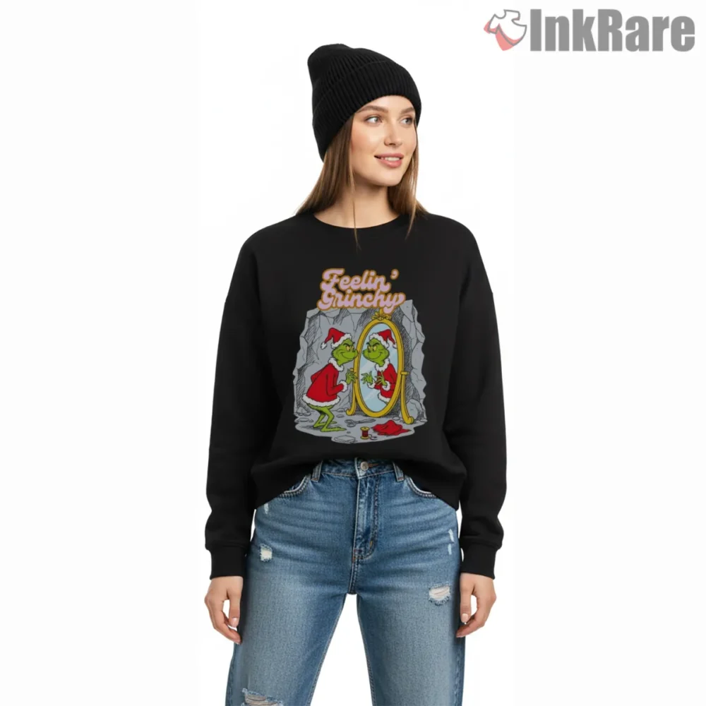Feelin Grinchy Funny Christmas Mirror Reflection Shirt on graphic shirt for women graphic tee