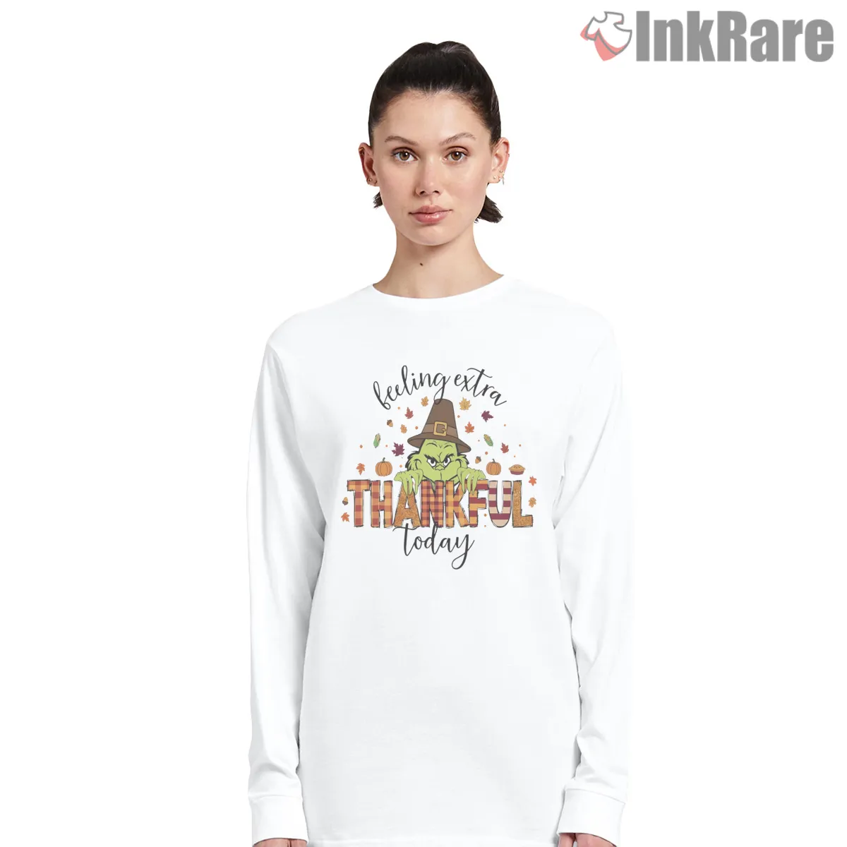 Feeling Extra Thankful Grinch Thanksgiving Long Sleeve White Feeling Extra Thankful Grinch Thanksgiving Shirt on white long sleeve shirt for women graphic tee
