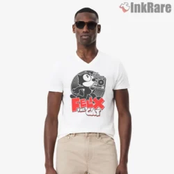 Felix Boombox Retro Mixtape Graphic Shirt on white v-neck shirt for men graphic tee