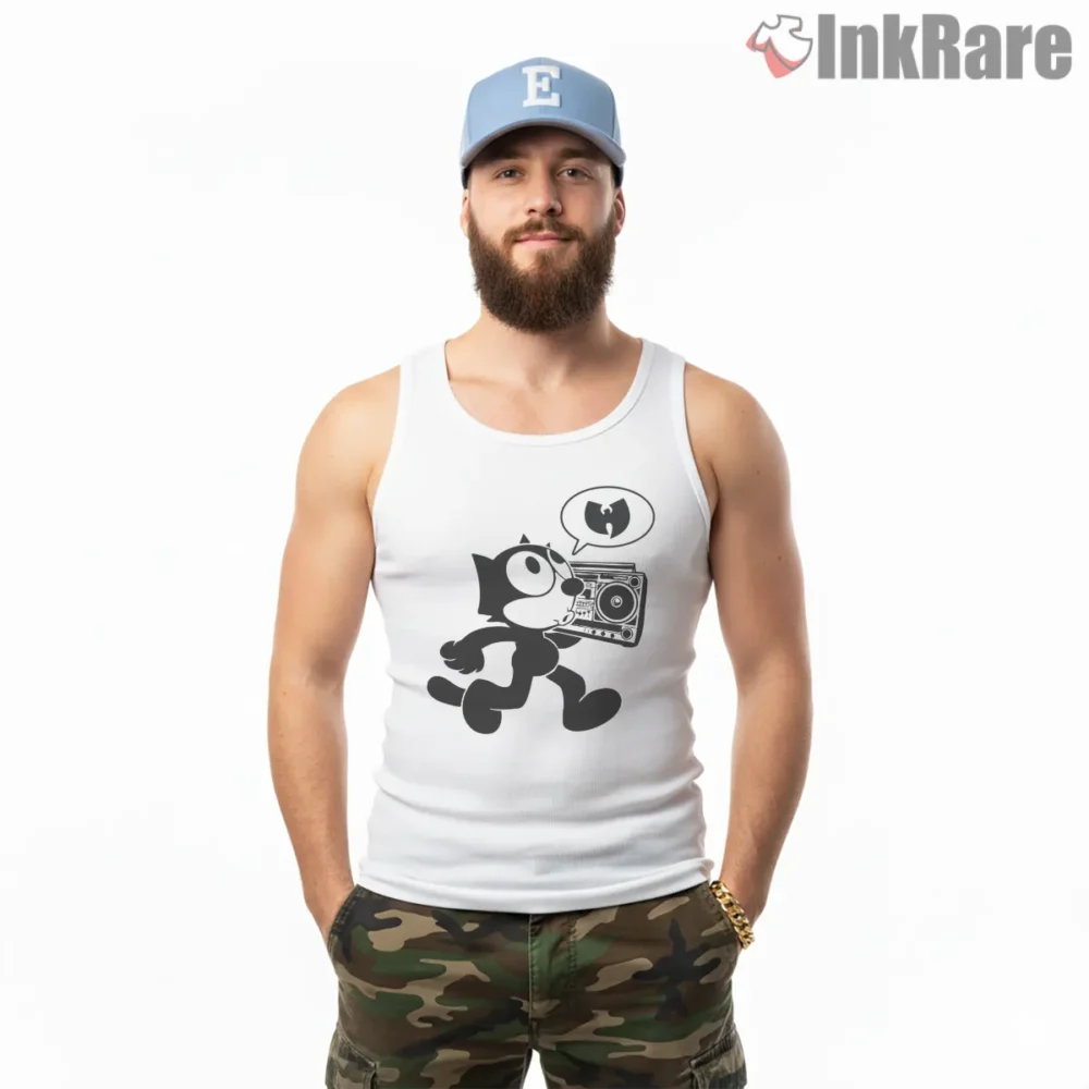 Felix Boombox Wu Tang Speech Bubble Shirt on white tank top for men graphic tee