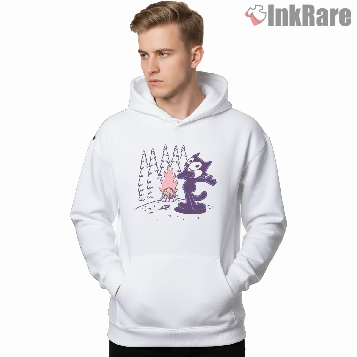 Felix Campfire Mountain Dance Shirt on white hoodie for men graphic tee