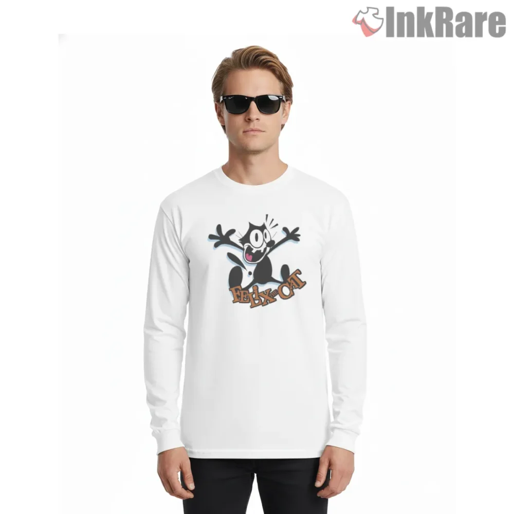 Felix Classic Leaping Logo Energy Shirt on white long sleeve shirt for men graphic tee