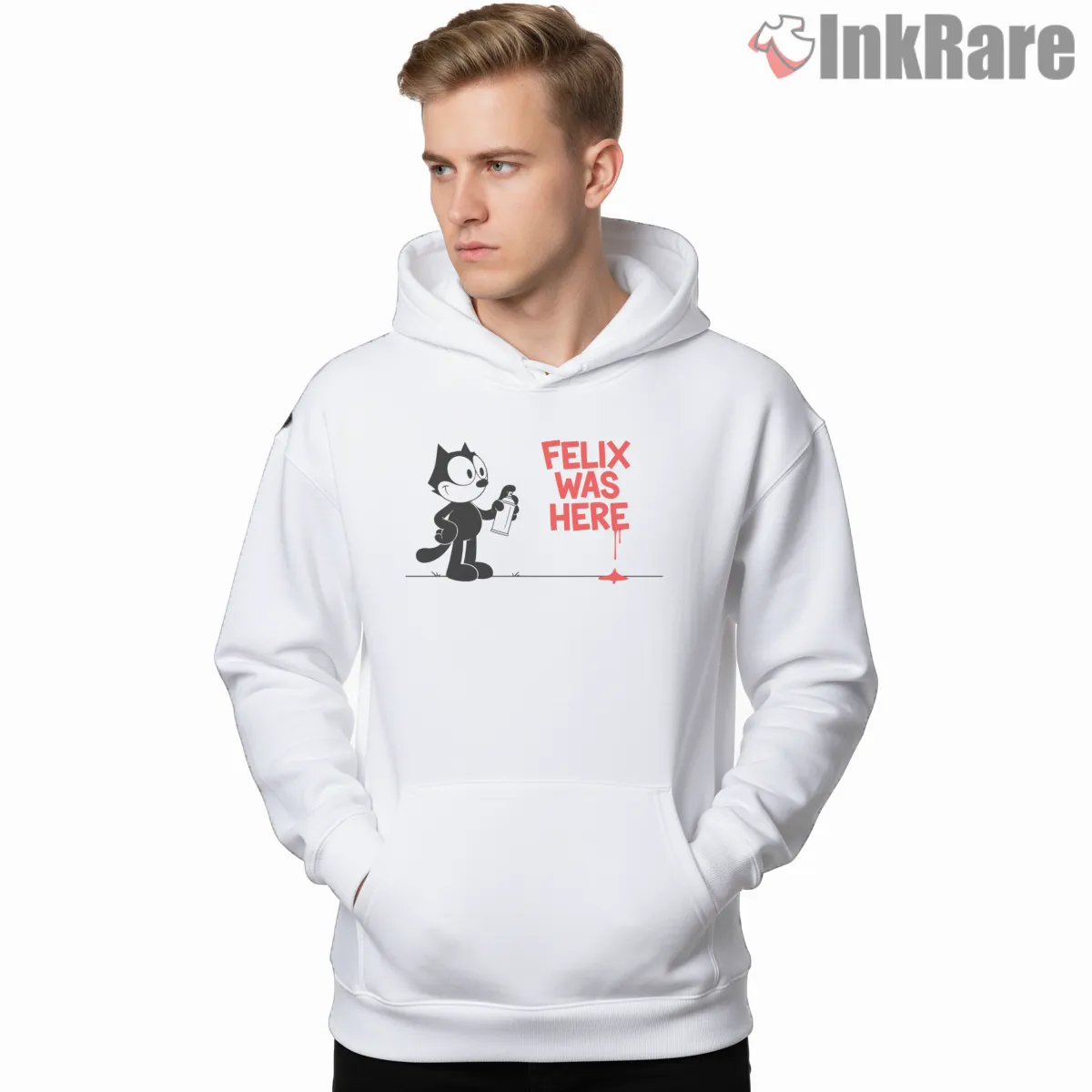 Felix Graffiti Was Here Street Art Shirt on white hoodie for men graphic tee