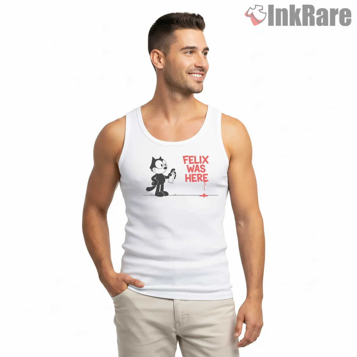 Felix Graffiti Was Here Street Art Tank Top White Felix Graffiti Was Here Street Art Shirt on white tank top for men graphic tee