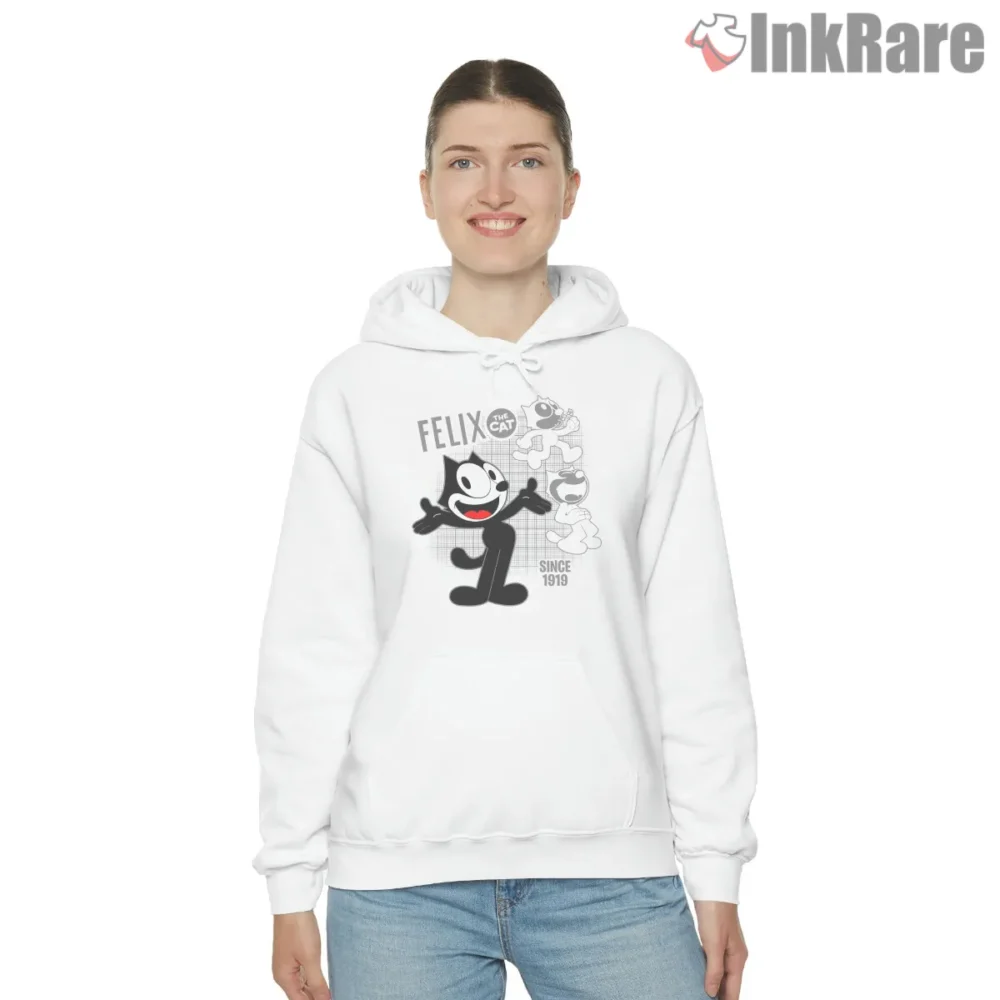 Felix Grid Grey Retro Montage Shirt on white hoodie for women graphic tee