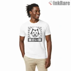 Felix Japanese Burst Poster Style Shirt on white short sleeve shirt for men graphic tee