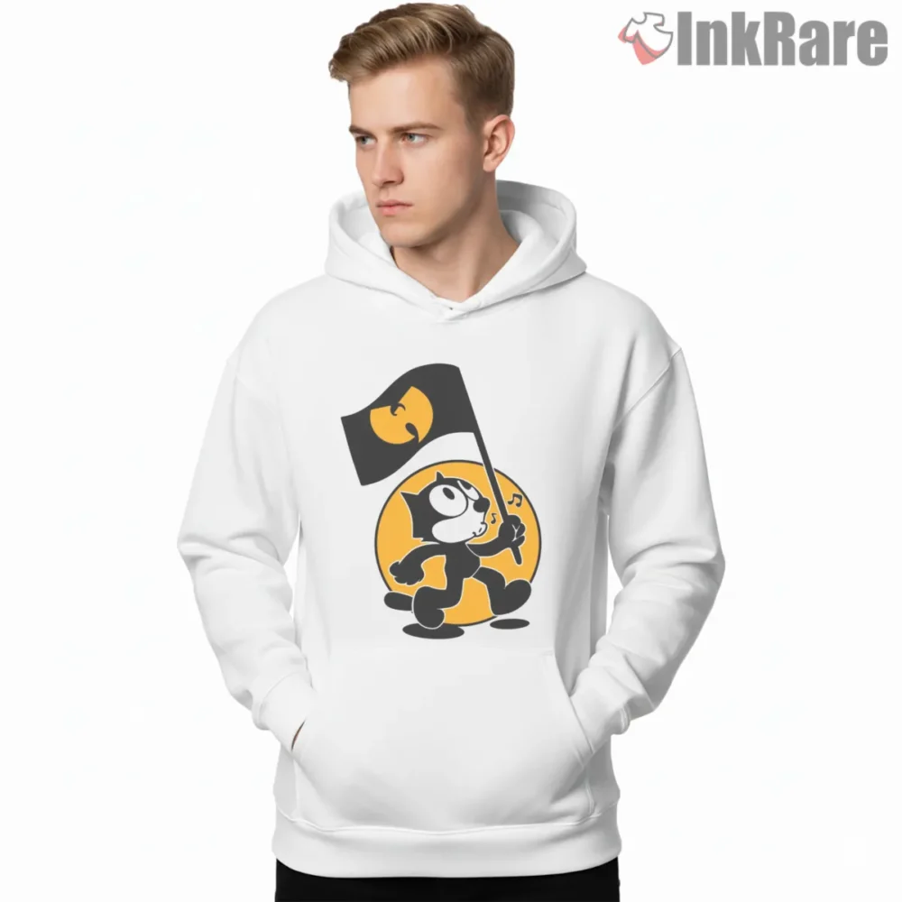Felix Marching With Wu Tang Flag Shirt on white hoodie for men graphic tee