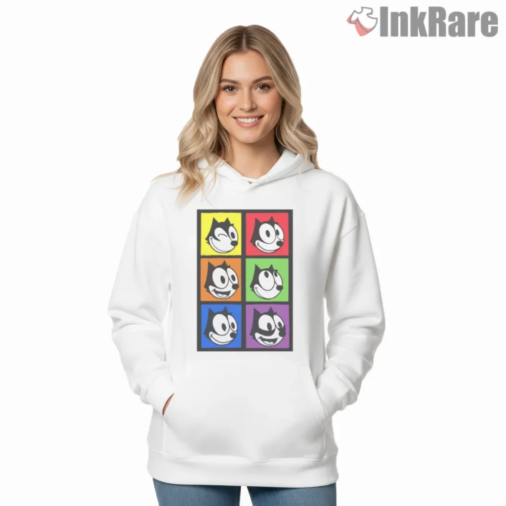 Felix Pop Art Nine Panel Color Grid Shirt on white hoodie for women graphic tee